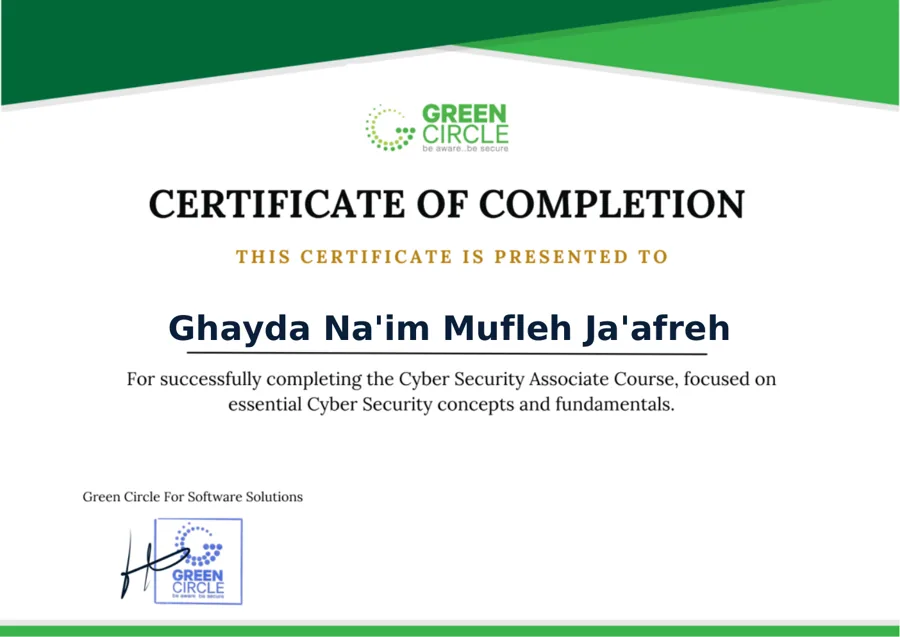 Cyber Security Associate Course certificate preview