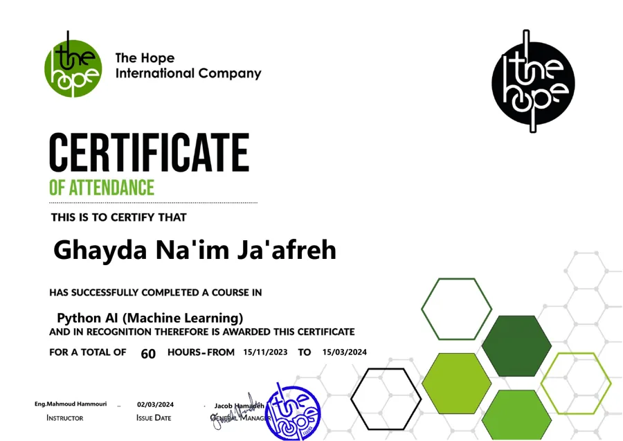 Python AI (Machine Learning) certificate preview