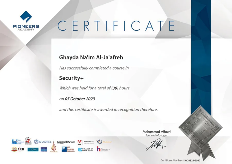 Security+ - Course Completion certificate preview